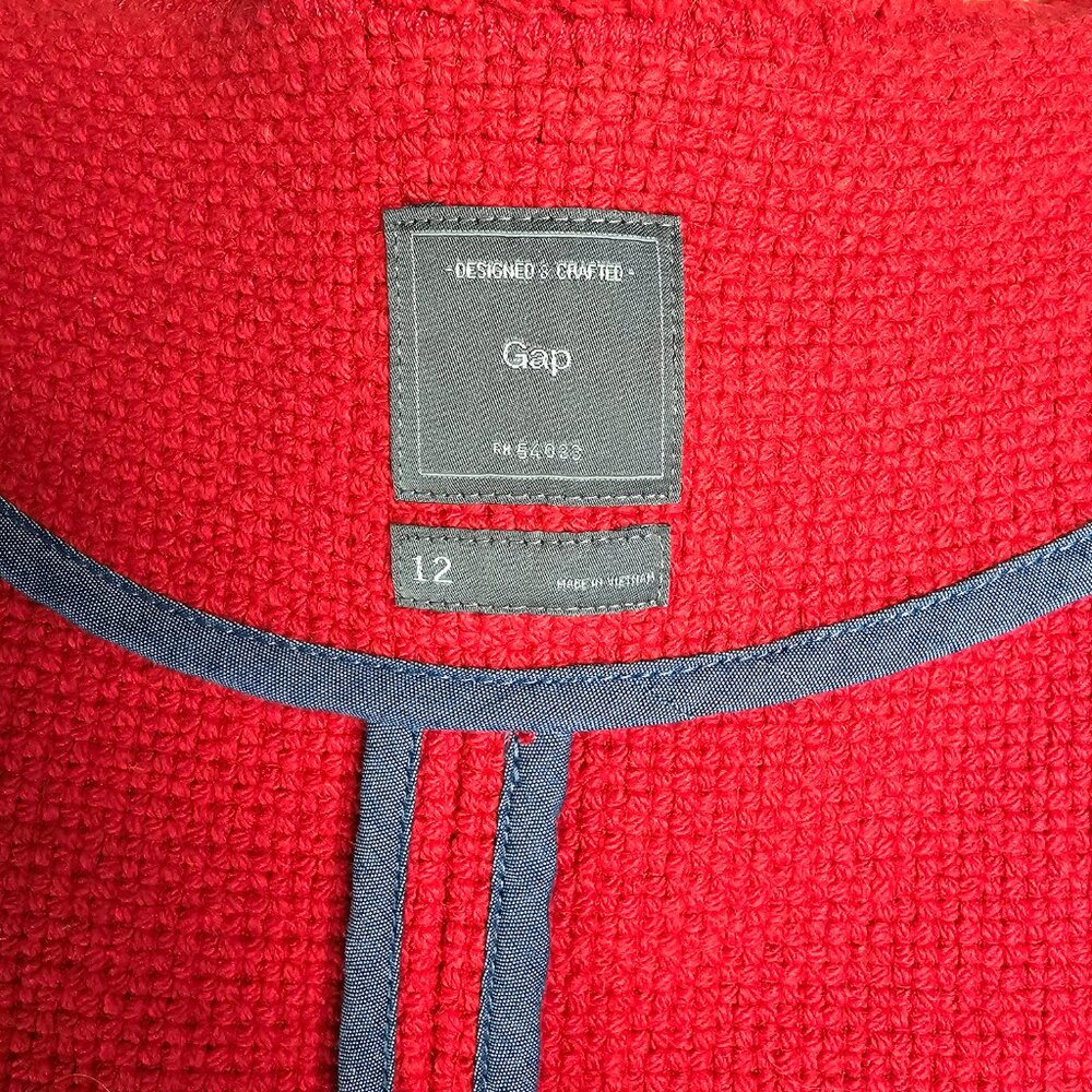 Gap Red Textured Moto Jacket Raw Edge Cropped Size 12 - Picture 13 of 13